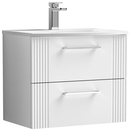 Nuie Deco 600mm Wall Hung 2 Drawer Vanity Unit & Basin Satin White DPF193G