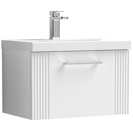 Nuie Deco 600mm Wall Hung 1 Drawer Vanity Unit & Basin Satin White DPF194A