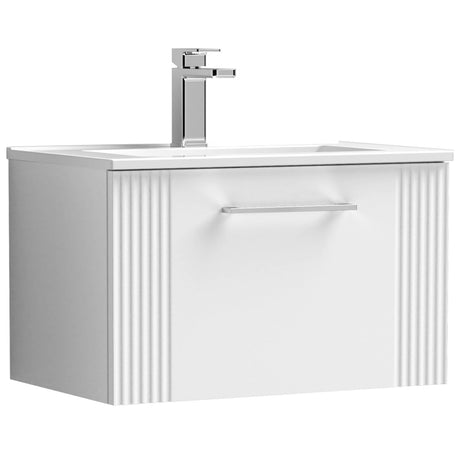Nuie Deco 600mm Wall Hung 1 Drawer Vanity Unit & Basin Satin White DPF194B