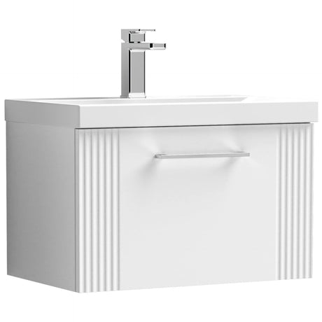 Nuie Deco 600mm Wall Hung 1 Drawer Vanity Unit & Basin Satin White DPF194D