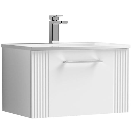 Nuie Deco 600mm Wall Hung 1 Drawer Vanity Unit & Basin Satin White DPF194G
