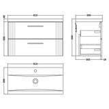 Nuie Deco 800mm Wall Hung 2 Drawer Vanity Unit & Basin Satin White DPF195A LD