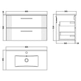 Nuie Deco 800mm Wall Hung 2 Drawer Vanity Unit & Basin Satin White DPF195B LD