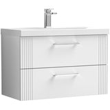 Nuie Deco 800mm Wall Hung 2 Drawer Vanity Unit & Basin Satin White DPF195D