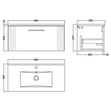 Nuie Deco 800mm Wall Hung 1 Drawer Vanity Unit & Basin Satin White DPF196B LD