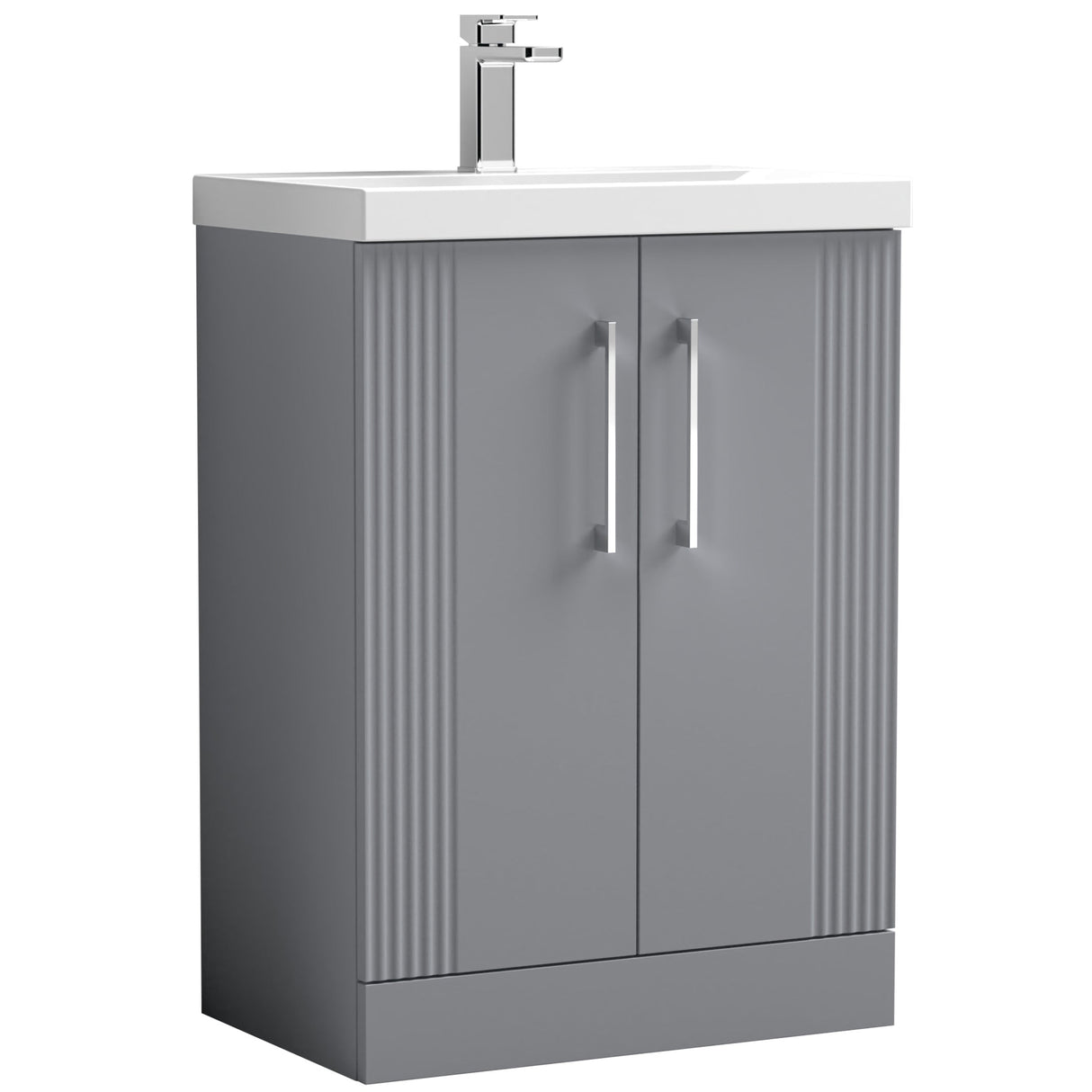 Nuie Deco 600mm Freestanding 2 Door Vanity Unit & Basin Satin Grey DPF225A