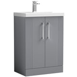 Nuie Deco 600mm Freestanding 2 Door Vanity Unit & Basin Satin Grey DPF225A