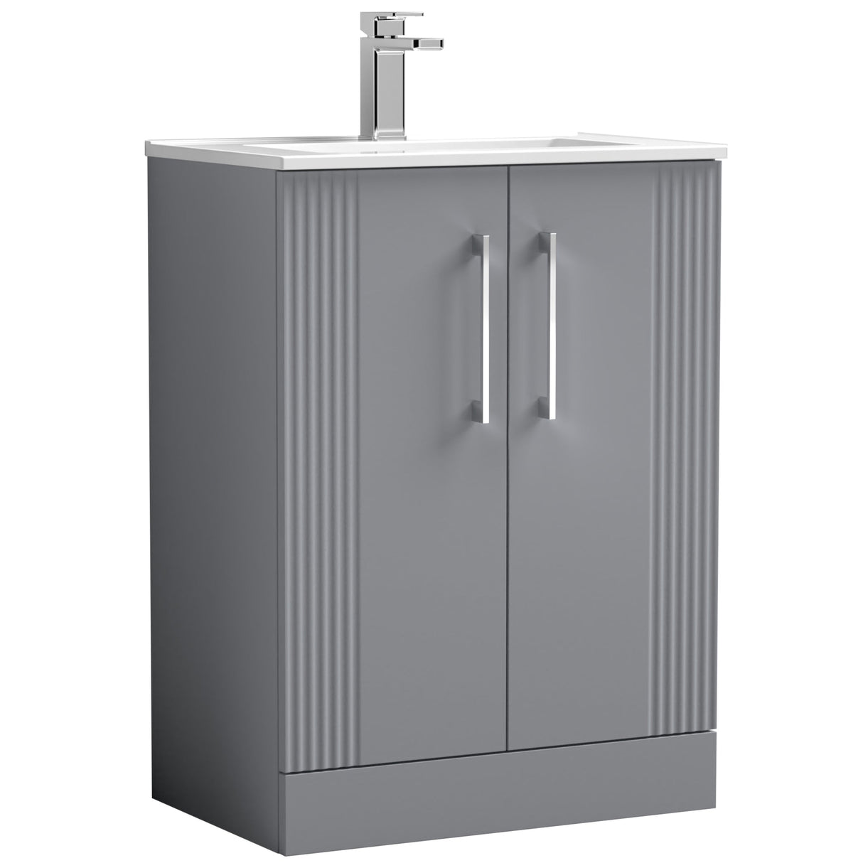 Nuie Deco 600mm Freestanding 2 Door Vanity Unit & Basin Satin Grey DPF225B