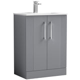 Nuie Deco 600mm Freestanding 2 Door Vanity Unit & Basin Satin Grey DPF225B