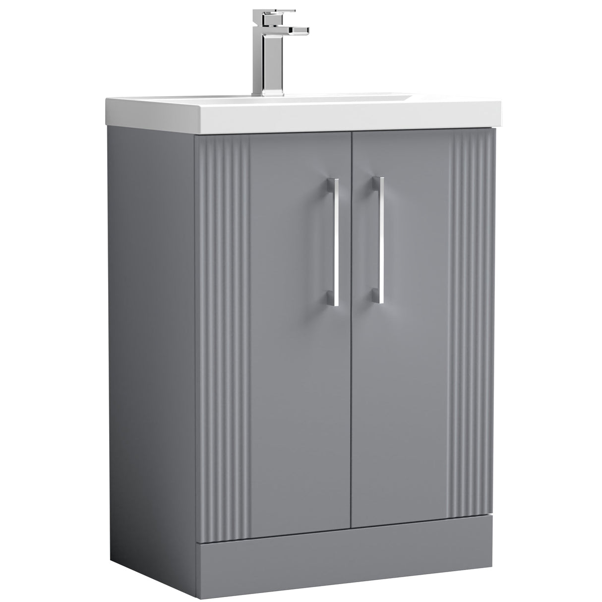Nuie Deco 600mm Freestanding 2 Door Vanity Unit & Basin Satin Grey DPF225D