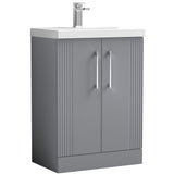 Nuie Deco 600mm Freestanding 2 Door Vanity Unit & Basin Satin Grey DPF225D