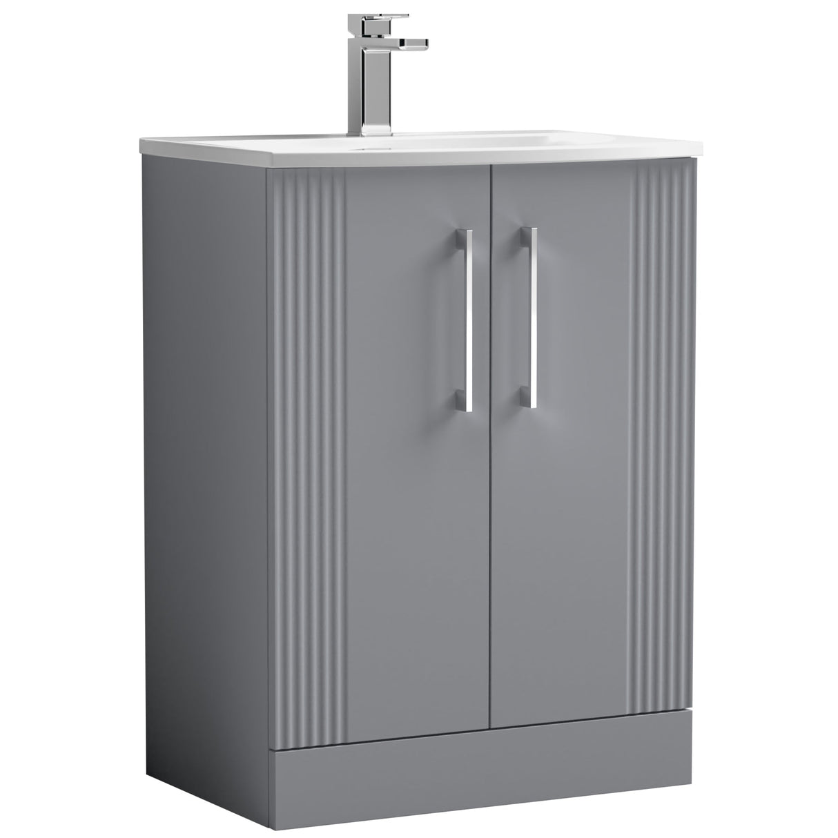 Nuie Deco 600mm Freestanding 2 Door Vanity Unit & Basin Satin Grey DPF225G