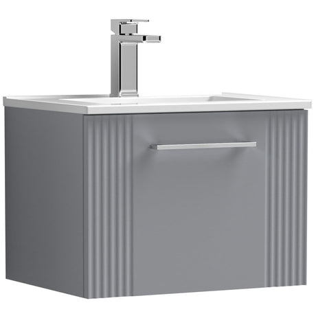 Nuie Deco 500mm Wall Hung 1 Drawer Vanity Unit & Basin Satin Grey DPF291B
