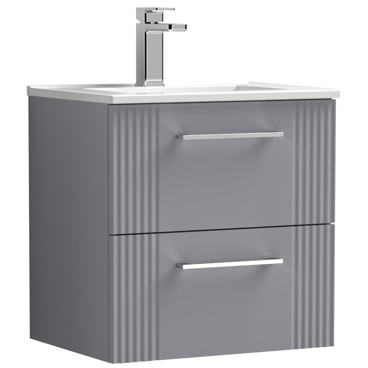 Nuie Deco 500mm Wall Hung 2 Drawer Vanity Unit & Basin Satin Grey DPF292B