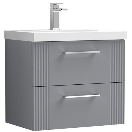 Nuie Deco 600mm Wall Hung 2 Drawer Vanity Unit & Basin Satin Grey DPF293A