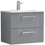 Nuie Deco 600mm Wall Hung 2 Drawer Vanity Unit & Basin Satin Grey DPF293B
