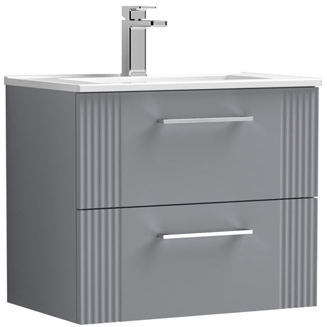 Nuie Deco 600mm Wall Hung 2 Drawer Vanity Unit & Basin Satin Grey DPF293B