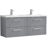 Nuie Deco 1200mm Wall Hung Double Basin Vanity Unit & Basin, 4 Drawers Satin Grey DPF293C