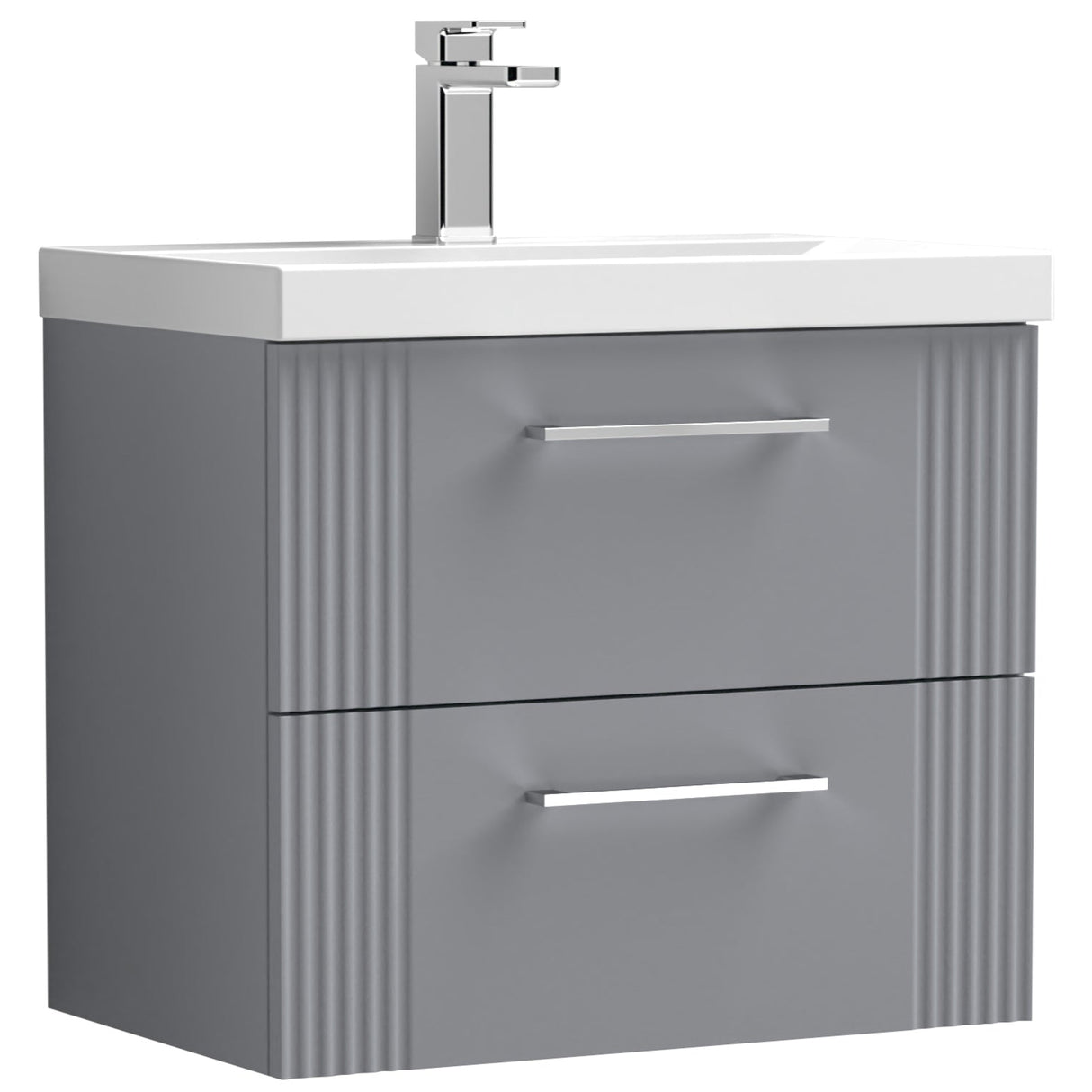 Nuie Deco 600mm Wall Hung 2 Drawer Vanity Unit & Basin Satin Grey DPF293D