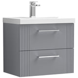 Nuie Deco 600mm Wall Hung 2 Drawer Vanity Unit & Basin Satin Grey DPF293D