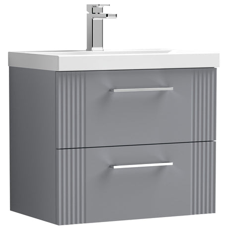 Nuie Deco 600mm Wall Hung 2 Drawer Vanity Unit & Basin Satin Grey DPF293D