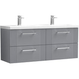 Nuie Deco 1200mm Wall Hung Double Basin Vanity Unit & Basin, 4 Drawers Satin Grey DPF293F