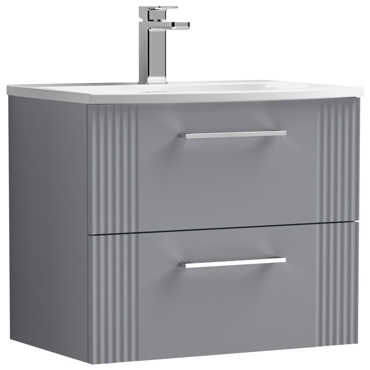 Nuie Deco 600mm Wall Hung 2 Drawer Vanity Unit & Basin Satin Grey DPF293G