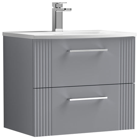 Nuie Deco 600mm Wall Hung 2 Drawer Vanity Unit & Basin Satin Grey DPF293G
