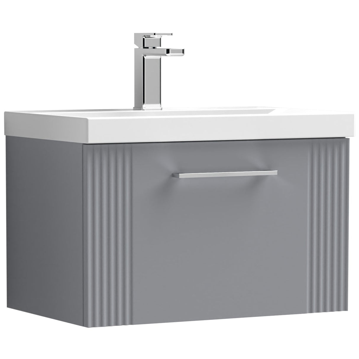 Nuie Deco 600mm Wall Hung 1 Drawer Vanity Unit & Basin Satin Grey DPF294A