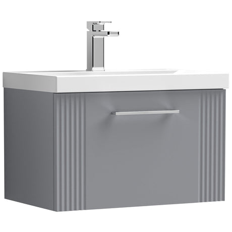 Nuie Deco 600mm Wall Hung 1 Drawer Vanity Unit & Basin Satin Grey DPF294A
