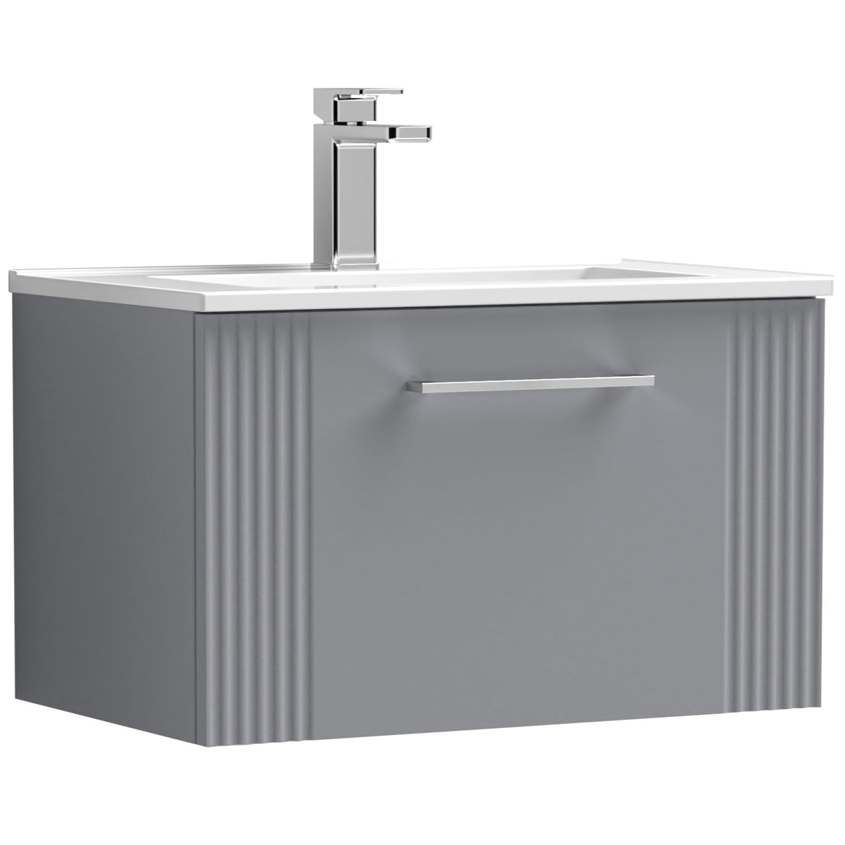 Nuie Deco 600mm Wall Hung 1 Drawer Vanity Unit & Basin Satin Grey DPF294B