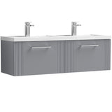 Nuie Deco 1200mm Wall Hung Double Basin Vanity Unit & Basin, 2 Drawers Satin Grey DPF294C