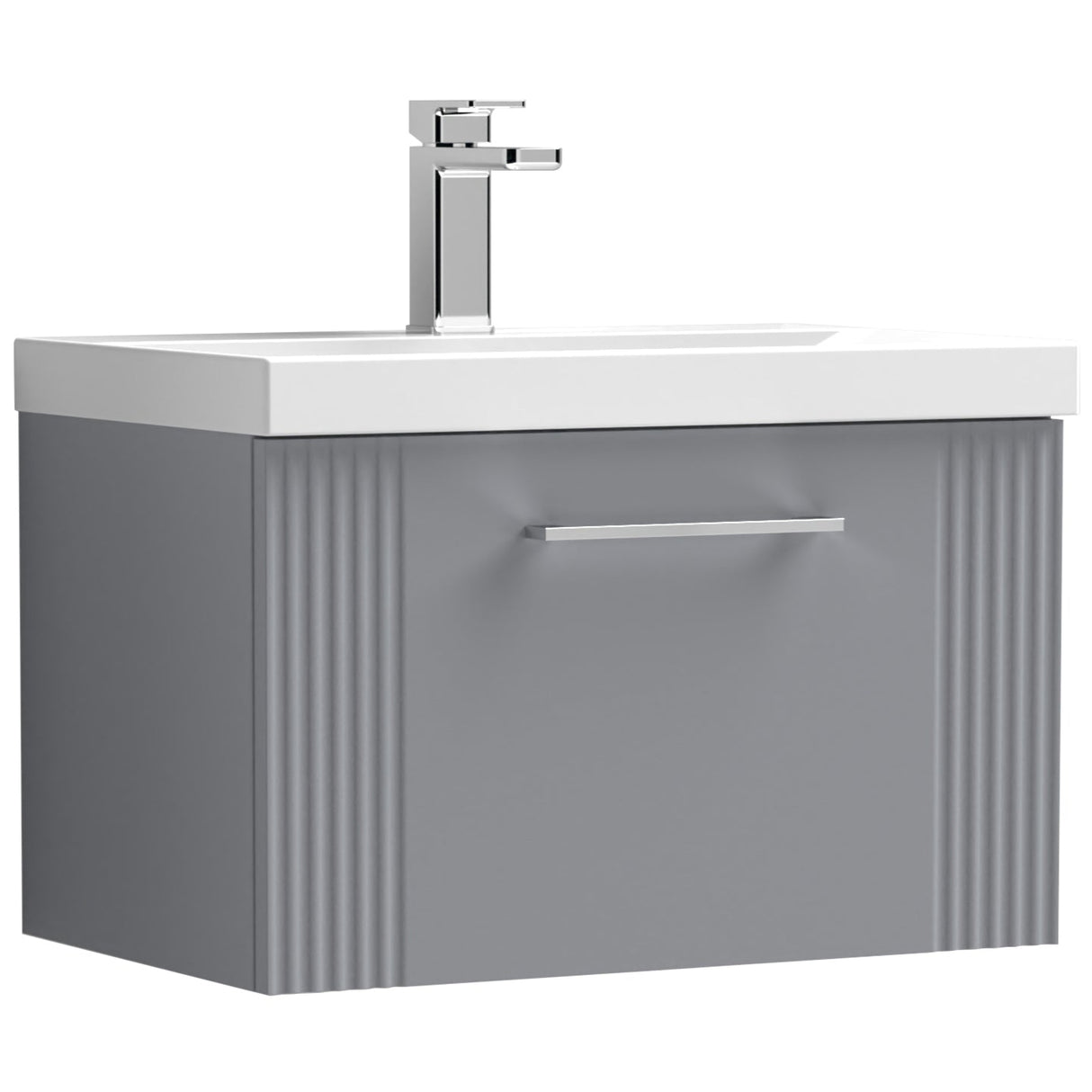 Nuie Deco 600mm Wall Hung 1 Drawer Vanity Unit & Basin Satin Grey DPF294D
