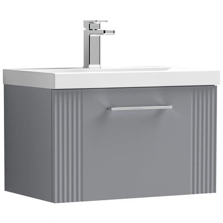 Nuie Deco 600mm Wall Hung 1 Drawer Vanity Unit & Basin Satin Grey DPF294D