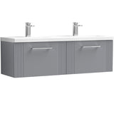 Nuie Deco 1200mm Wall Hung Double Basin Vanity Unit & Basin, 2 Drawers Satin Grey DPF294F