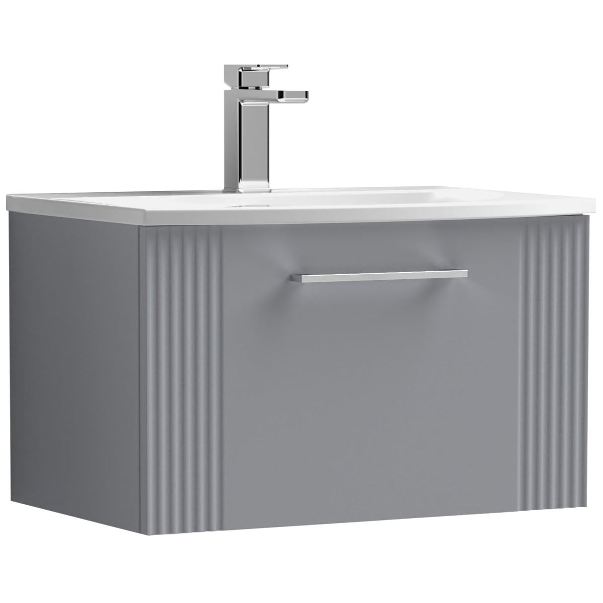 Nuie Deco 600mm Wall Hung 1 Drawer Vanity Unit & Basin Satin Grey DPF294G
