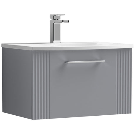 Nuie Deco 600mm Wall Hung 1 Drawer Vanity Unit & Basin Satin Grey DPF294G