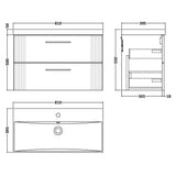 Nuie Deco 800mm Wall Hung 2 Drawer Vanity Unit & Basin Satin Grey DPF295D LD