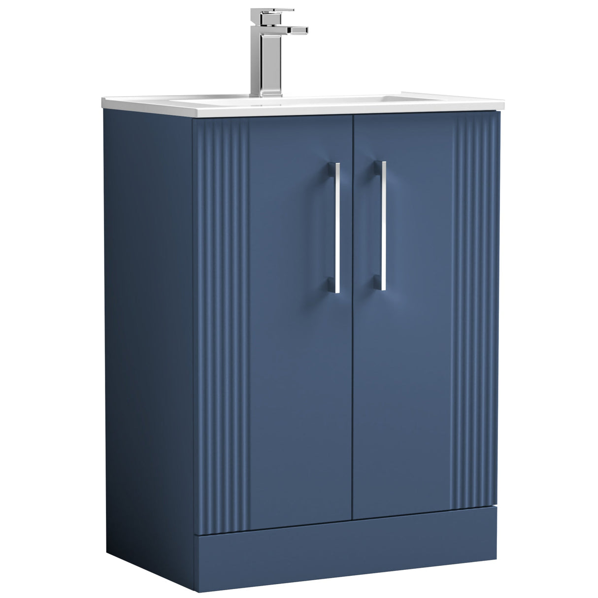 Nuie Deco 600mm Freestanding 2 Door Vanity Unit & Basin Satin Blue DPF325B