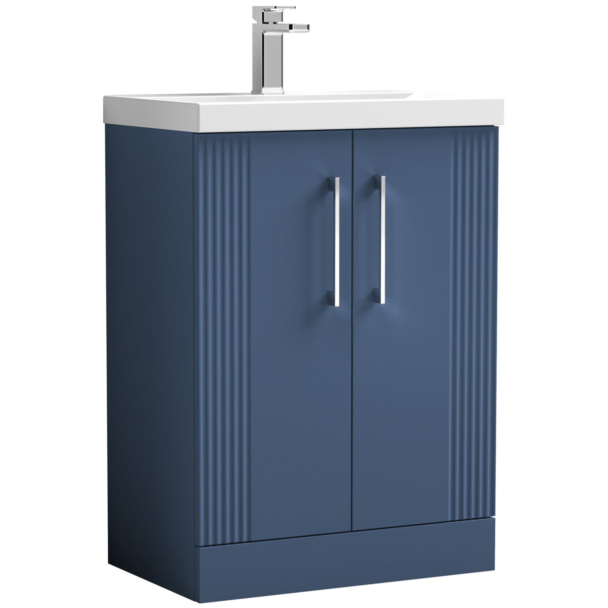 Nuie Deco 600mm Freestanding 2 Door Vanity Unit & Basin Satin Blue DPF325D