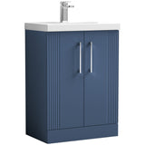 Nuie Deco 600mm Freestanding 2 Door Vanity Unit & Basin Satin Blue DPF325D