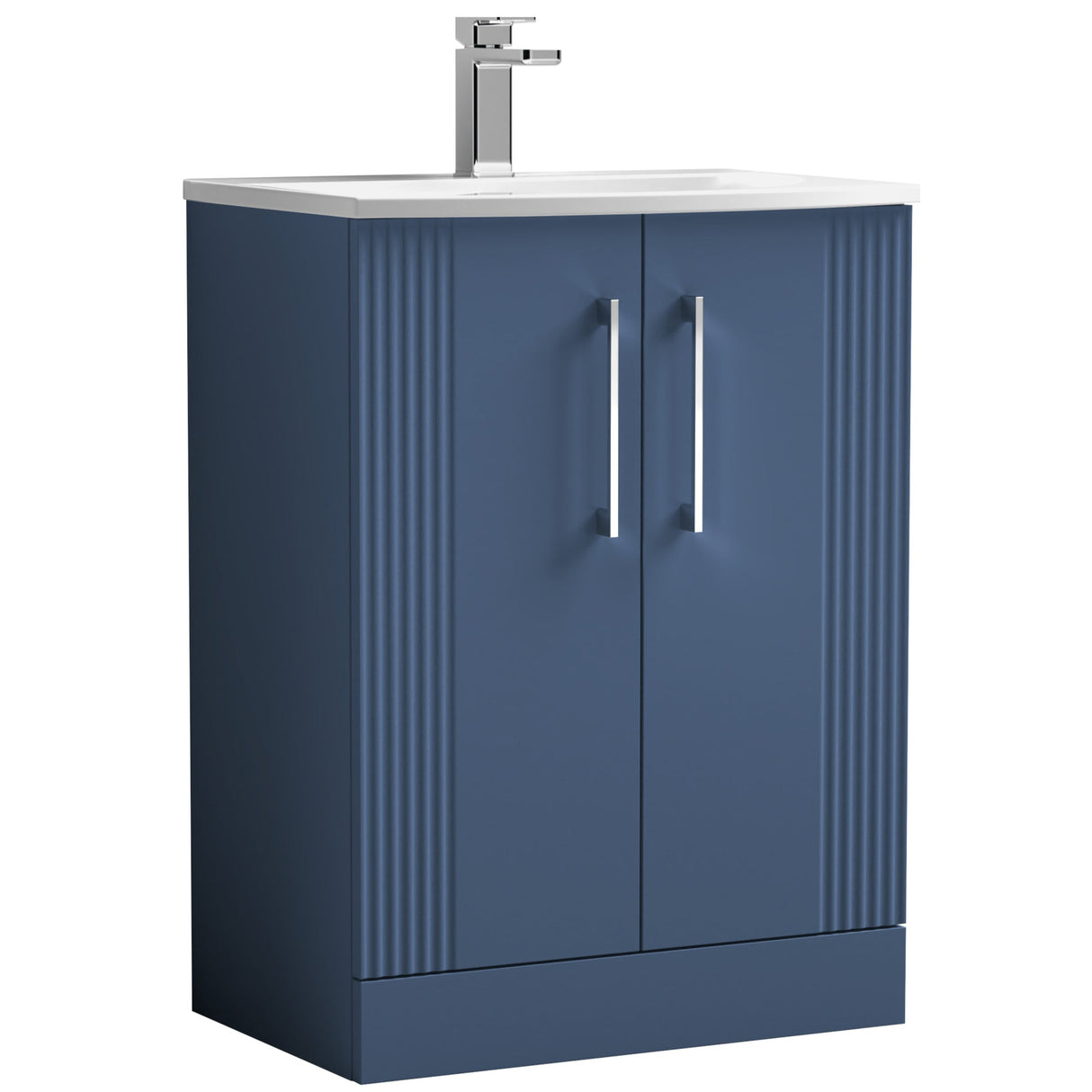 Nuie Deco 600mm Freestanding 2 Door Vanity Unit & Basin Satin Blue DPF325G