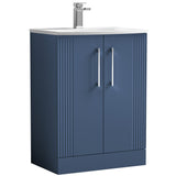 Nuie Deco 600mm Freestanding 2 Door Vanity Unit & Basin Satin Blue DPF325G