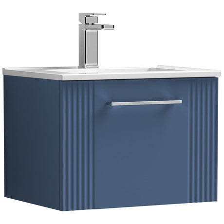 Nuie Deco 500mm Wall Hung 1 Drawer Vanity Unit & Basin Satin Blue DPF391B