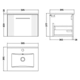 Nuie Deco 500mm Wall Hung 1 Drawer Vanity Unit & Basin Satin Blue DPF391B LD