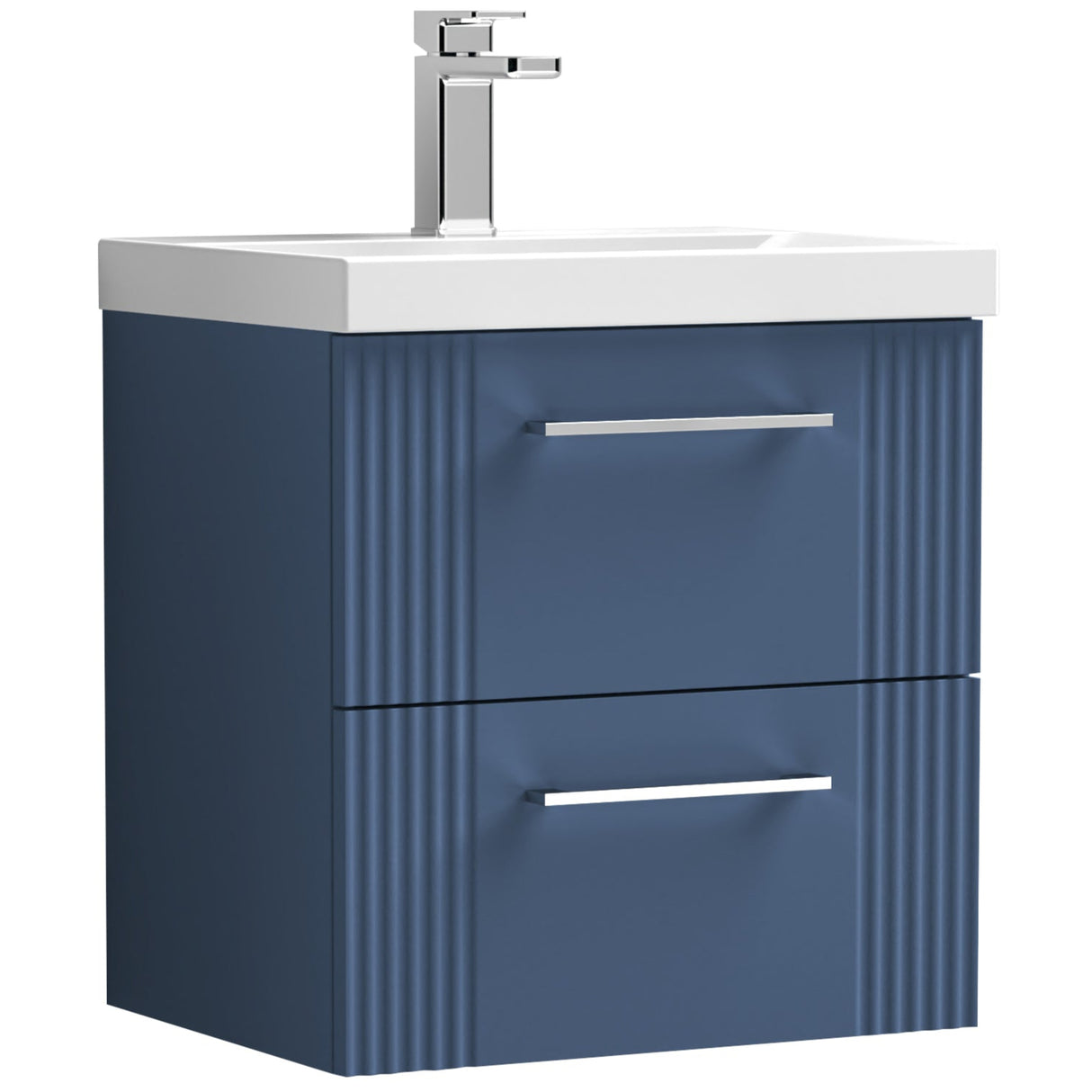 Nuie Deco 500mm Wall Hung 2 Drawer Vanity Unit & Basin Satin Blue DPF392A