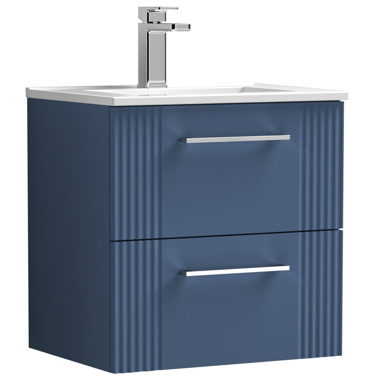 Nuie Deco 500mm Wall Hung 2 Drawer Vanity Unit & Basin Satin Blue DPF392B