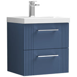 Nuie Deco 500mm Wall Hung 2 Drawer Vanity Unit & Basin Satin Blue DPF392D