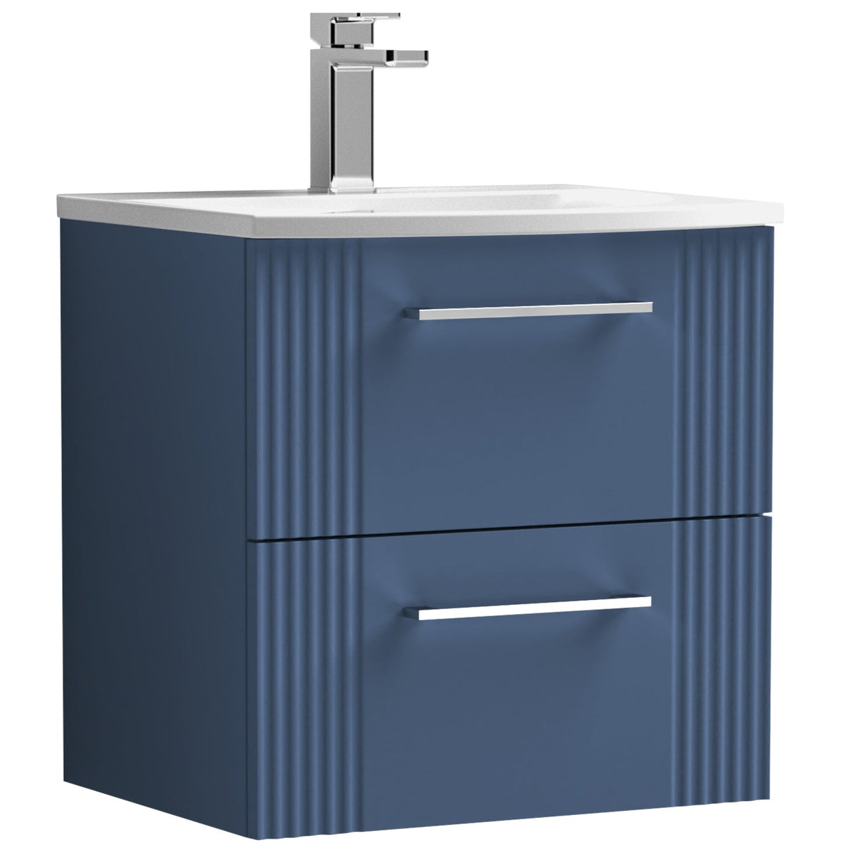 Nuie Deco 500mm Wall Hung 2 Drawer Vanity Unit & Basin Satin Blue DPF392G