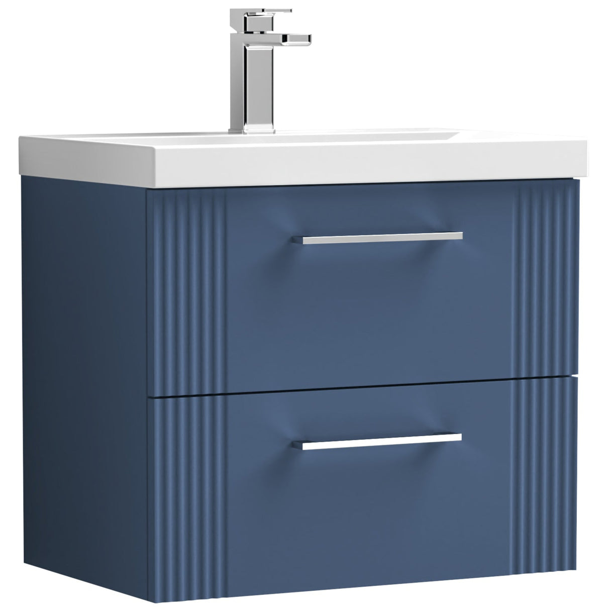 Nuie Deco 600mm Wall Hung 2 Drawer Vanity Unit & Basin Satin Blue DPF393A